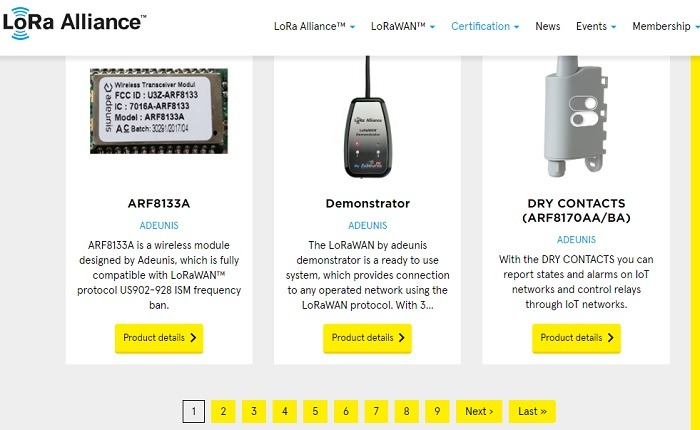 LoRaWAN certified products