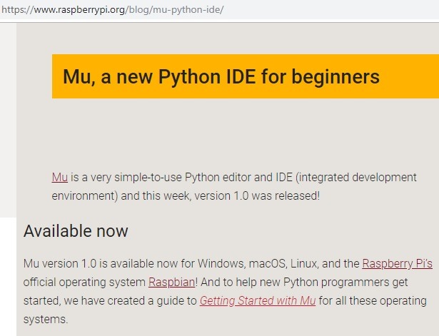 Mu Recommended By Raspberry Pi