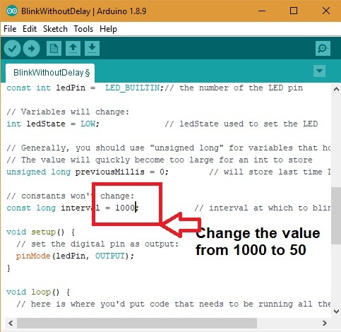 Arduino Blink Without Delay Change Value