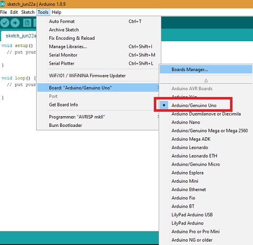 Arduino Board Selection Uno