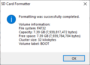 Raspberry Pi Formatting Sd Format Tool Completed