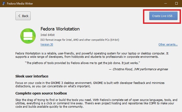 Fedora Create Live Usb