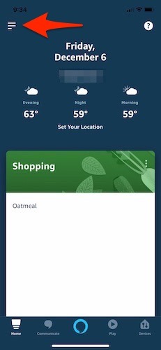 Manage Shopping List Alexa Homepage