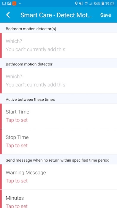 Use the SmartThings Detect Motion app to check that your loved one is up and about at the expected time.