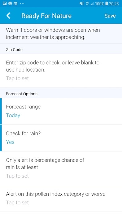 By default, SmartThings will display weather, pollution and pollen warnings for the area where your hub is located.