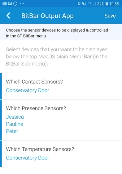 Bitbar Output App Adding Smartthings Sensors Samsung You can now select all of the sensors that you want to include in your macOS menu.