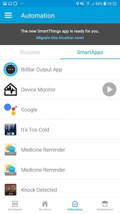 Launch the SmartThings Classic app; BitBar Output App should now be available for you to install. 