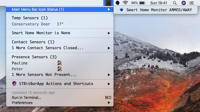 Click the little icon in your Mac's menu bar, and you'll be able to monitor and control your smart home.