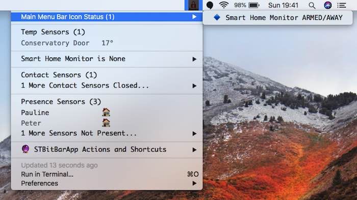 Bitbar Smartthings Smart Home Monitor Click the little icon in your Mac's menu bar, and you'll be able to monitor and control your smart home.
