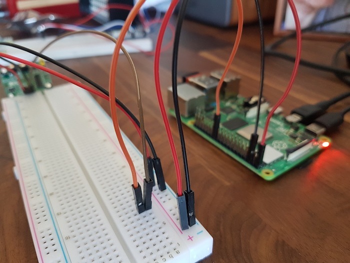 Attach the wires from your Raspberry Pi's GPIO pins, to your breadboard.