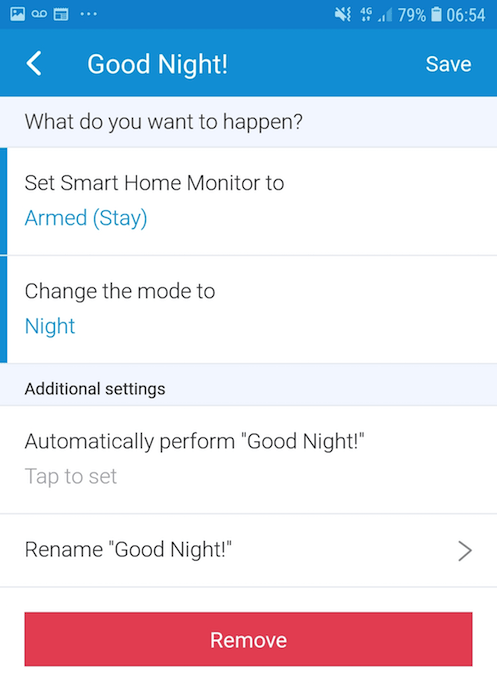 SmartThings can arm your home automatically whenever you run the Good Night routine.