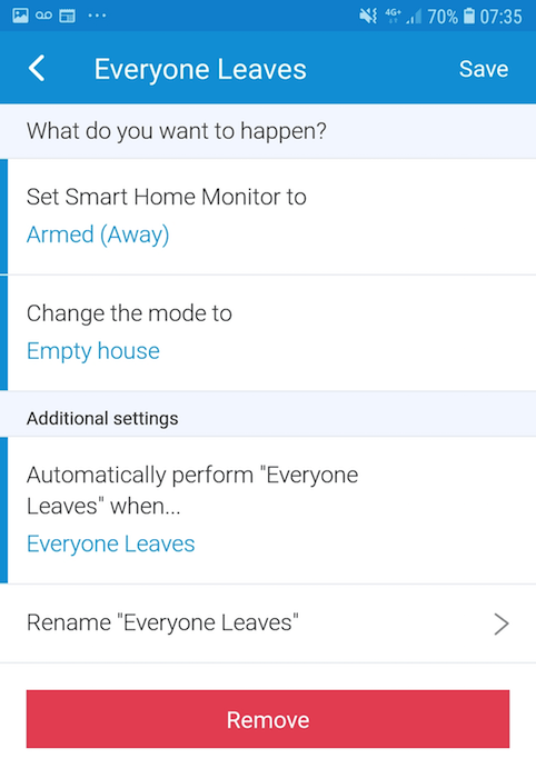 The Smart Home Monitor app can switch over to Empty house mode automatically