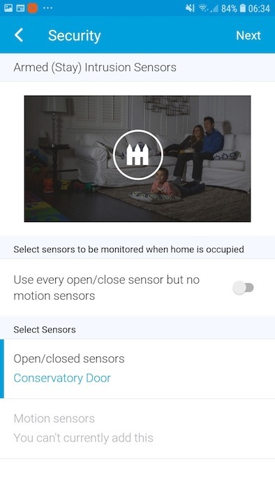 Use the Armed: Stay profile to monitor sensors while your home is occupied.