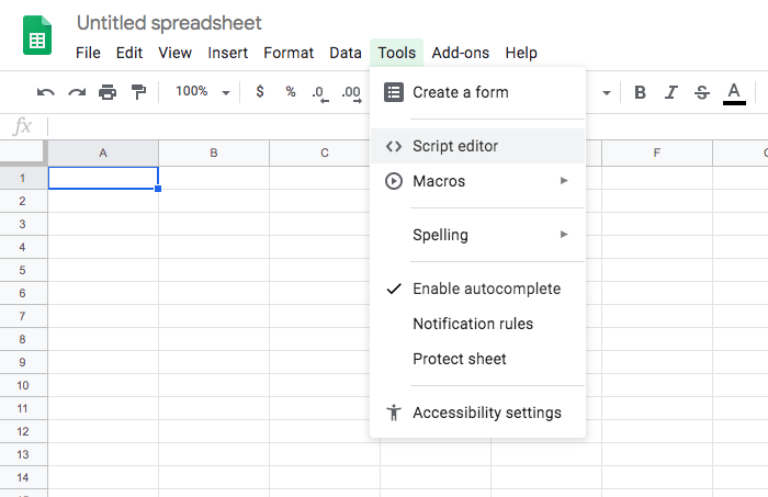 Smartthings Google Sheets Script Editor We'll need to copy/paste some code into the Google Sheets script editor.