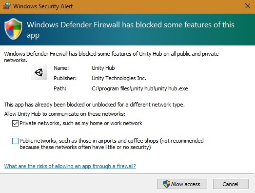 Arduino Unity Windows Firewall Access 1
