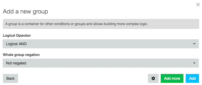 Open the "Whole group negation" dropdown and select "Not negated."