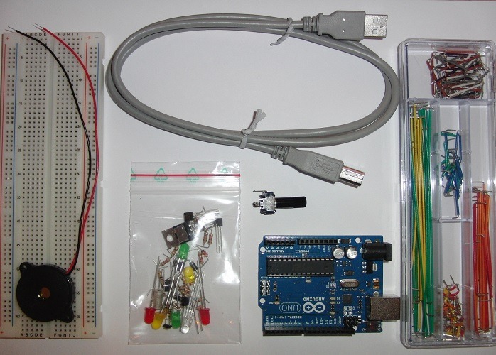Typical starter kit of Arduino