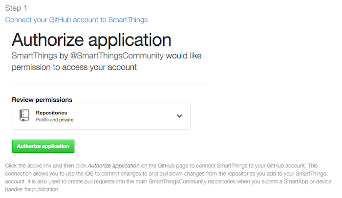 Connect your GitHub account to SmartThings.