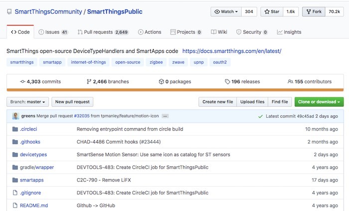 The SmartThingsPublic GitHub repository will now open in a new tab. 
