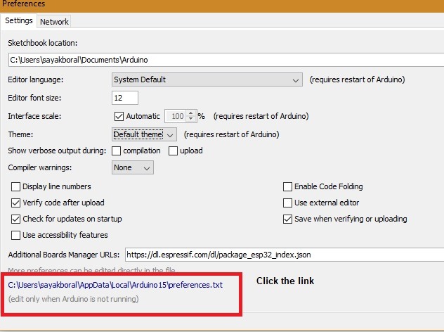 Arduino Change Background Preferences Text