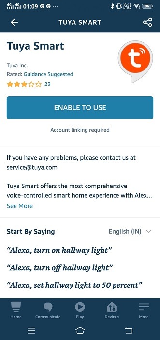 Tuya Smart Amazon Alexa Enable To Use