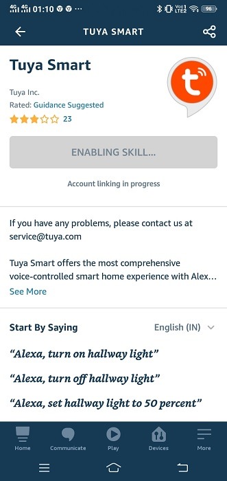 Tuya Smart Amazon Alexa Enabling Skill