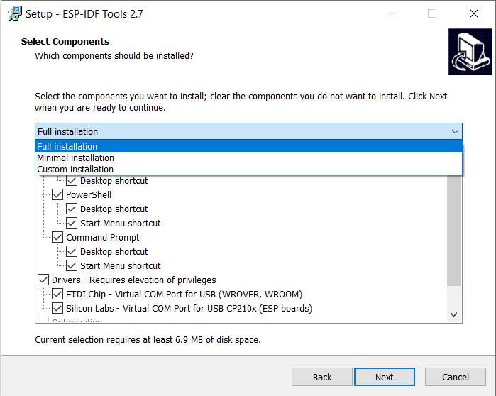 Selection Of Components In Esp Idf