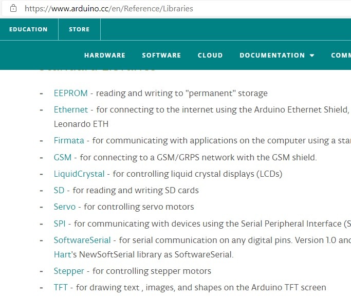 Arduino Included Libraries Standard Libraries