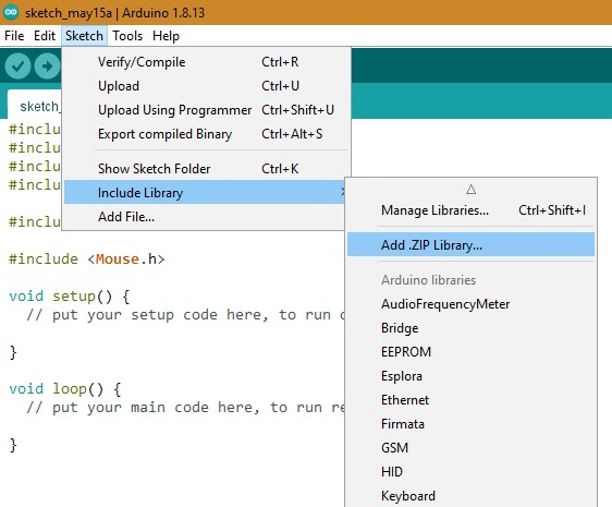 Arduino Libraries Add Zip File