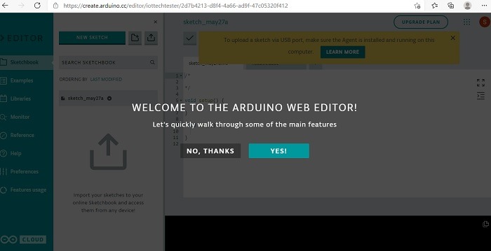 Arduino Web Editor Homescreen Page