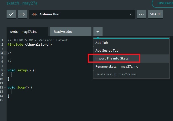 Arduino Web Editor Import File Into Sketch