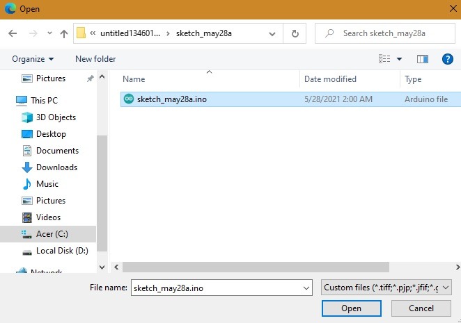 Arduino Web Editor Ino File Imported