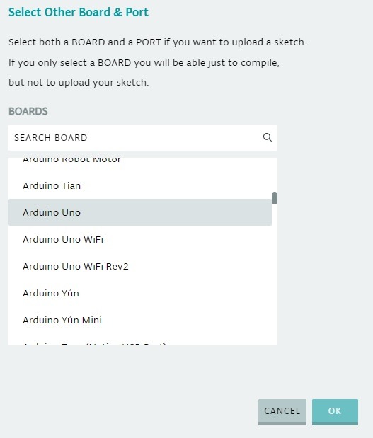 Arduino Web Editor Select Board Port