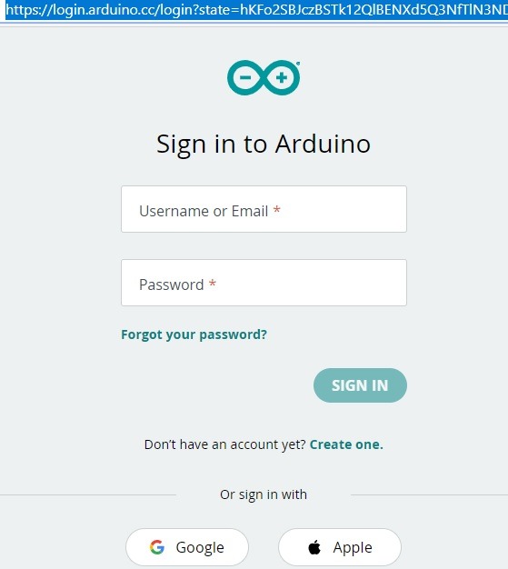 Arduino Web Editor Sign In Page