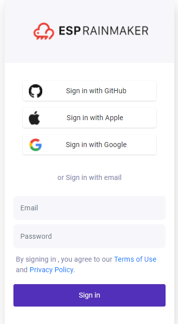 Sign Up Page For Esp Rainmaker