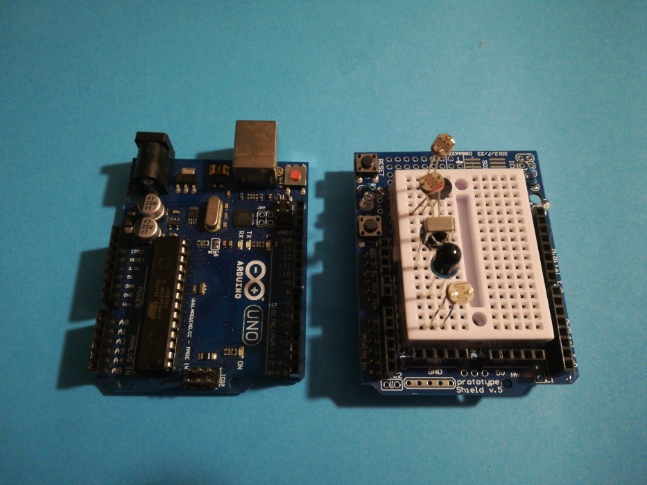 An Arduino and a shield with sensors