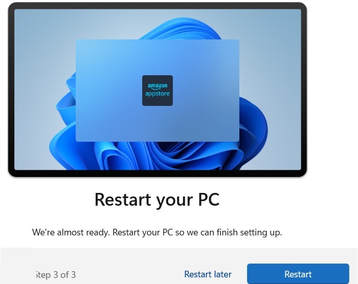 Restart PC Prompt from Microsoft Store for Amazon Appstore.