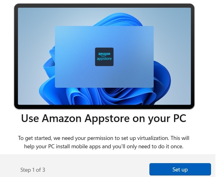 Setup steps of Amazon Appstore in Windows PC.