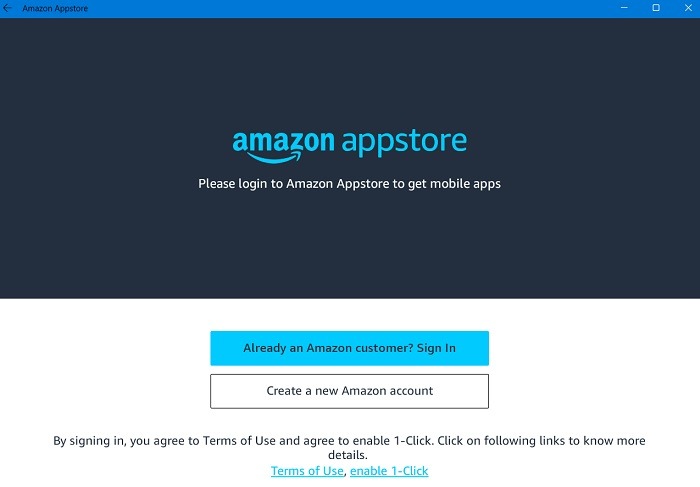 Sign in into Amazon Appstore in Windows 11.