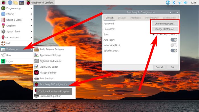 Raspberry Pi Arrows On How To Change Username And Password Screenshot