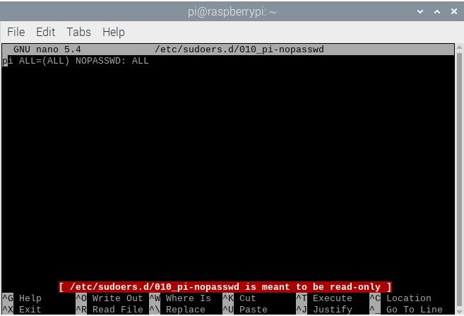 Raspberry Pi Terminal Sudo Nano 010 Pi Nopasswd Contents Screenshot