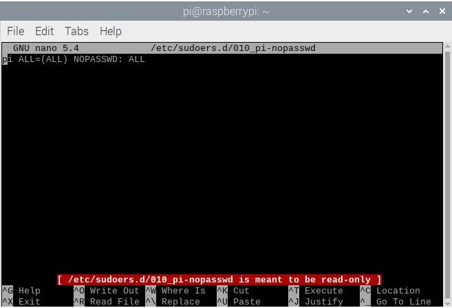 Raspberry Pi Terminal Sudo Nano 010 Pi Nopasswd Contents Screenshot