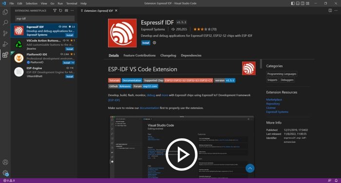 Visual Studio Code Esp Idf Plugin Install Page Screenshot
