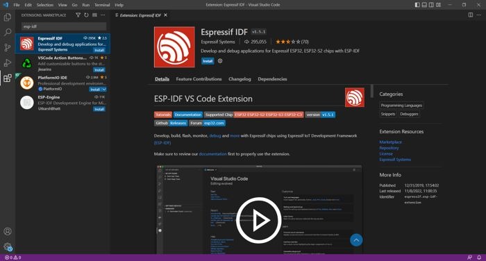 Visual Studio Code Esp Idf Plugin Install Page Screenshot