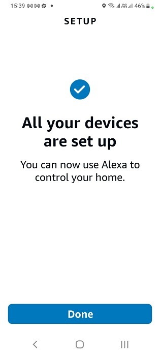 All devices are set up message in Alexa app. 
