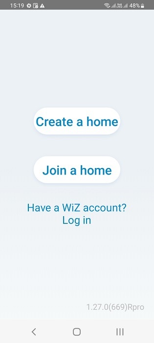 Create Home option in WiZ Lighting, an Alexa Companion App.