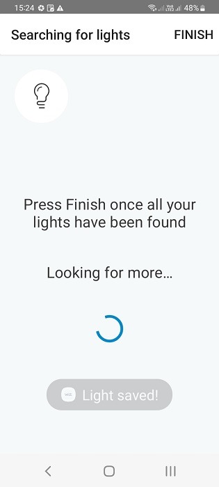 Searching for more lights in WiZ Companion app for Alexa smart lighting .