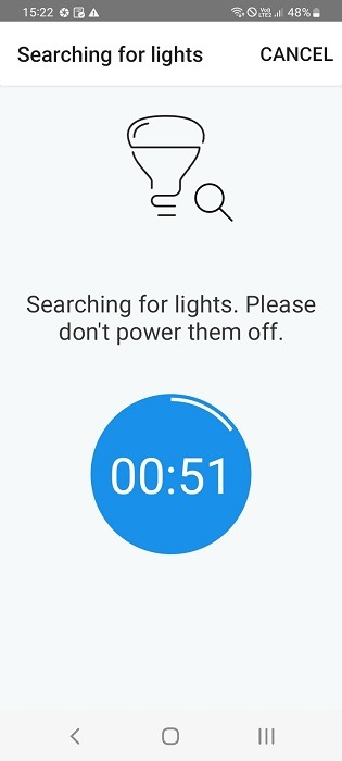 Searching for available smart lights in WiZ companion app of Alexa. 