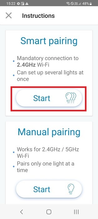 Smart pairing with bulb device in WiZ companion app for Alexa. 
