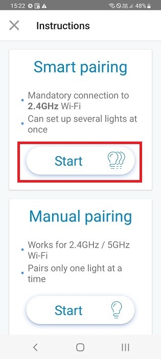 Smart pairing with bulb device in WiZ companion app for Alexa.